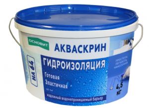 ОСНОВИТ Гидроизоляция готовая эластичная АКВАСКРИН HA64, 4,5кг ― Оптовая продажа строительных материалов ТД "Одис"