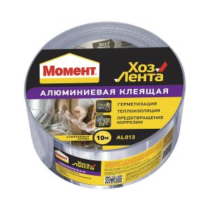 МОМЕНТ Лента универсальная клеящая Хозлента 10м алюминиевая ― Оптовая продажа строительных материалов ТД "Одис"